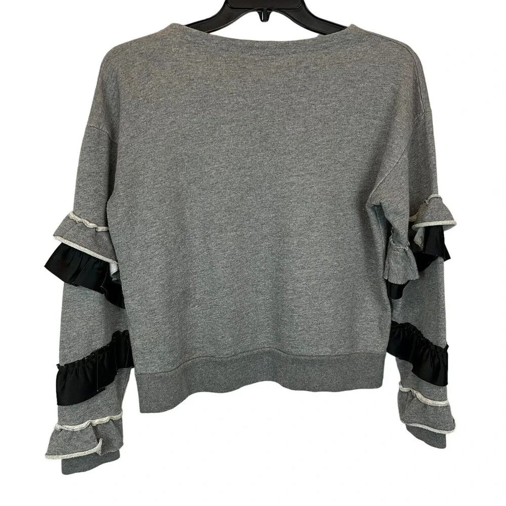 J. Crew Women's Pullover Sweatshirt w Ruffled Sleeve Size S NWOT Gray Black